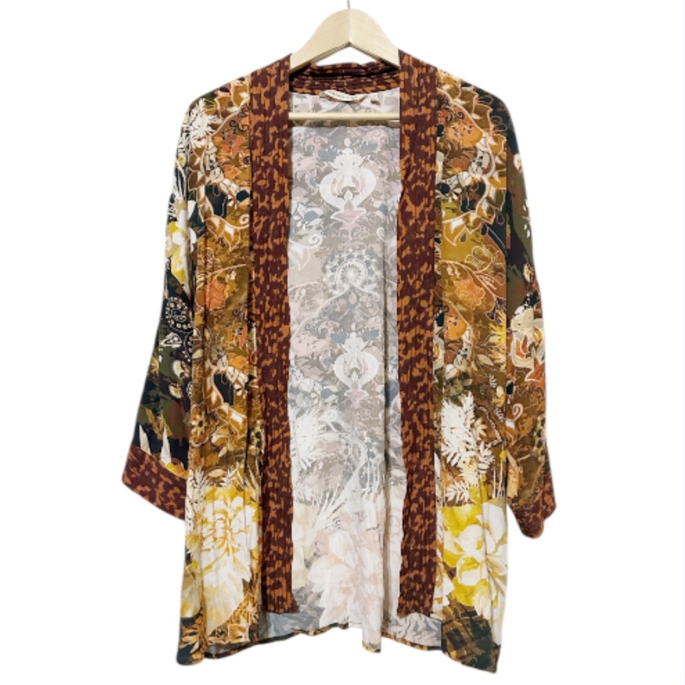 Soft Surroundings L/XL Kimono Cardigan Floral Paisley Rayon Boho Open Front - Picture 2 of 6